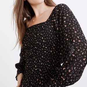 (Re)sourced Georgette Lucie Bubble-Sleeve Smocked Top in Stem Scatter